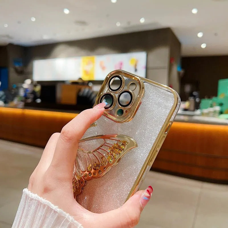 Three-dimensional quicksand butterfly TPU phone case in transparent colour for iPhone 13 Pro Max