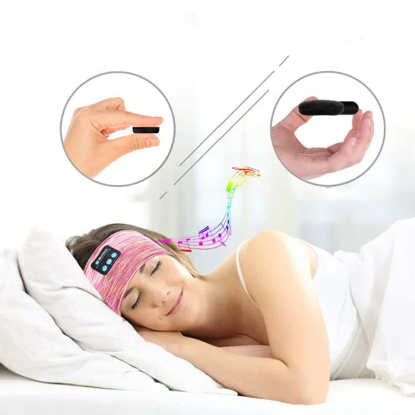 Pink wireless Bluetooth headband eye mask headset with music label pattern for hands-free calls