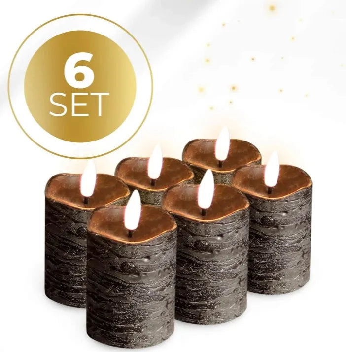 Black pillar-shaped LED candle with a flickering flame effect, measuring 5cm wide by 7cm tall.