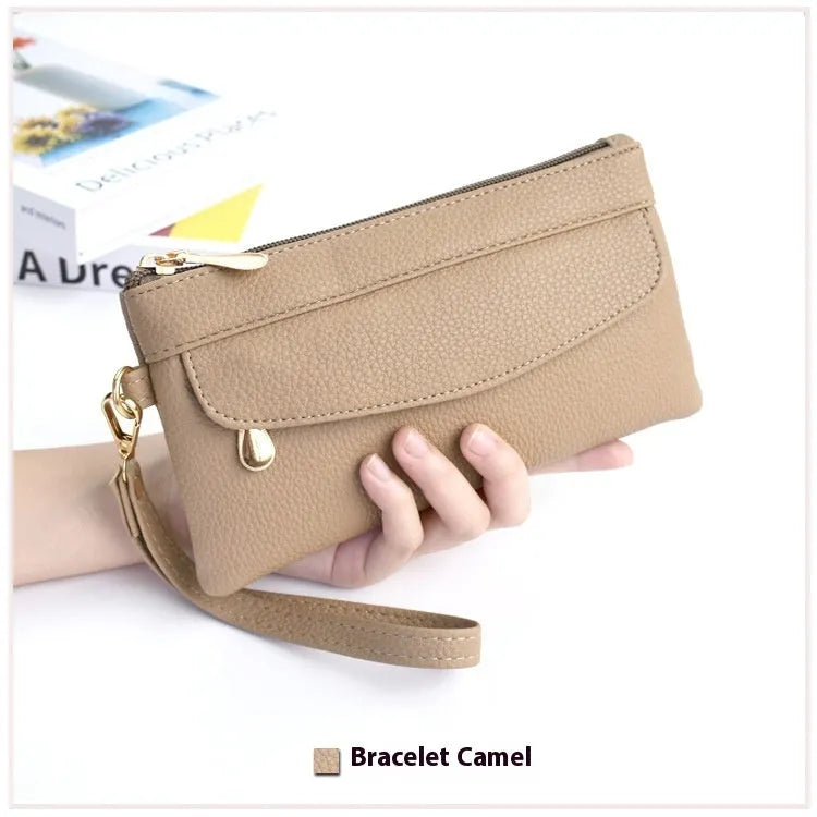Soft PU leather crossbody bag in a square shape showing the internal sandwich zipper pocket.