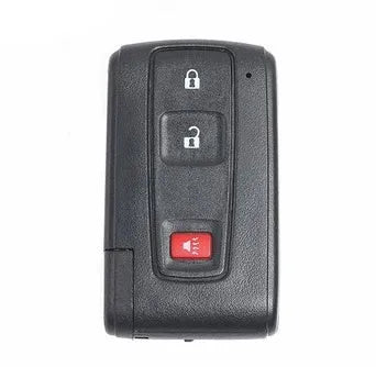 Black plastic car key shell replacement with small copper key blade measuring 70x38x20mm