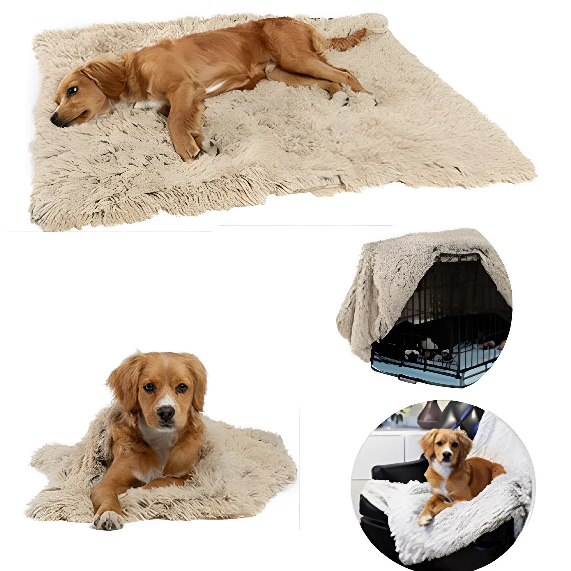 Long plush pet blanket for dogs and cats shown in light grey colour.
