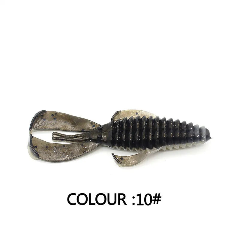 PVC fishing soft bait lure showing two size options: 8cm and 12cm versions in multiple colour patterns