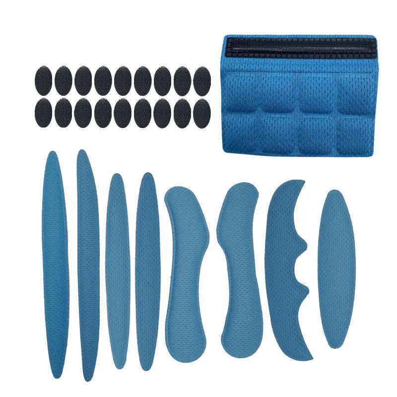 Universal cycling helmet sponge liner with Velcro chin pad in blue, black, red, or grey