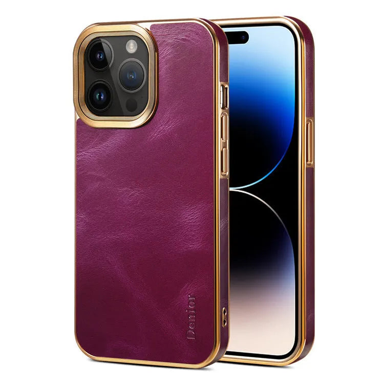 Handmade vintage leather iPhone case in black, brown, navy blue, or wine red
