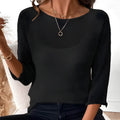 Women's thin off-shoulder knit jumper in matcha green with 3/4 sleeves and a 3D pattern.