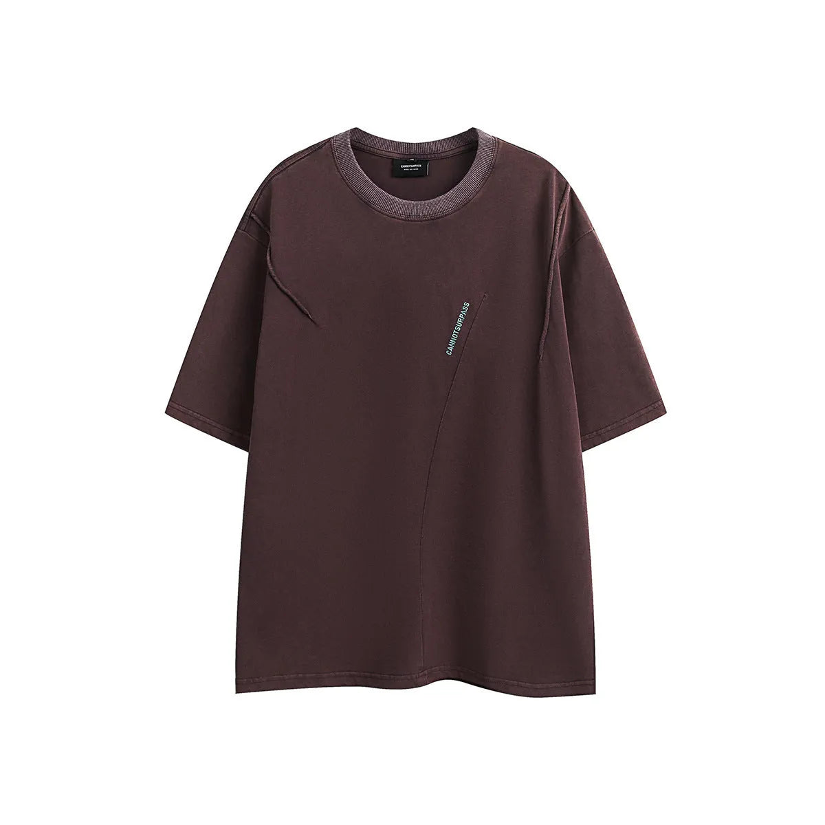 Men's purple embroidered retro design loose fit short-sleeved cotton T-shirt