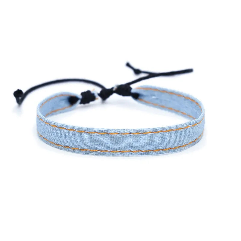 National style denim fabric bracelet carrying strap with mixed material construction