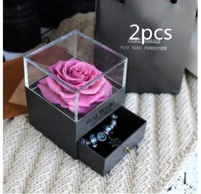 Eternal flower gift box with artificial roses, measuring 8.5cm wide and 10.5cm high