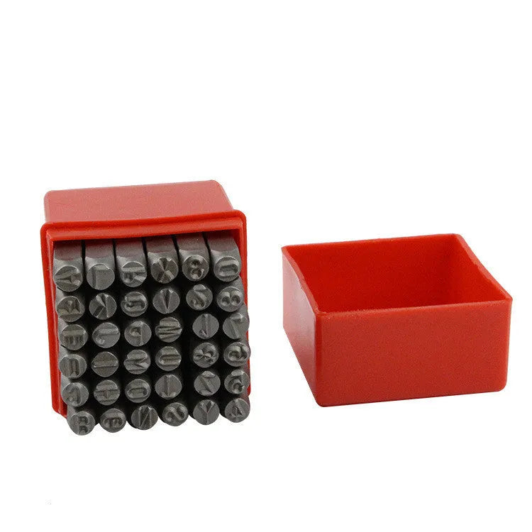 36PCS numbers and letters steel seal set in storage box for jewellery printing