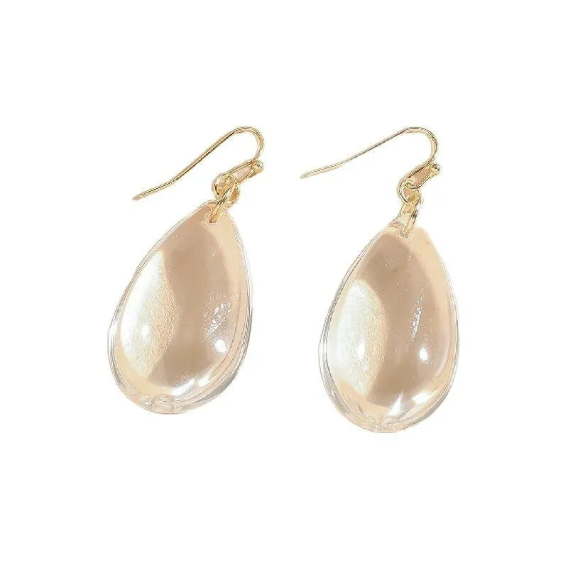 Transparent glass teardrop drop earrings for women, minimalist irregular shape cold style