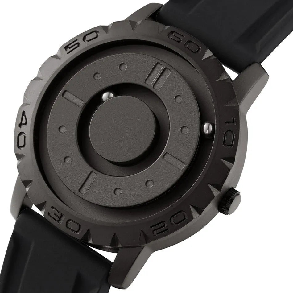 Men's New Celestial magnetic suspension quartz watch with 40mm round dial and black silicone strap
