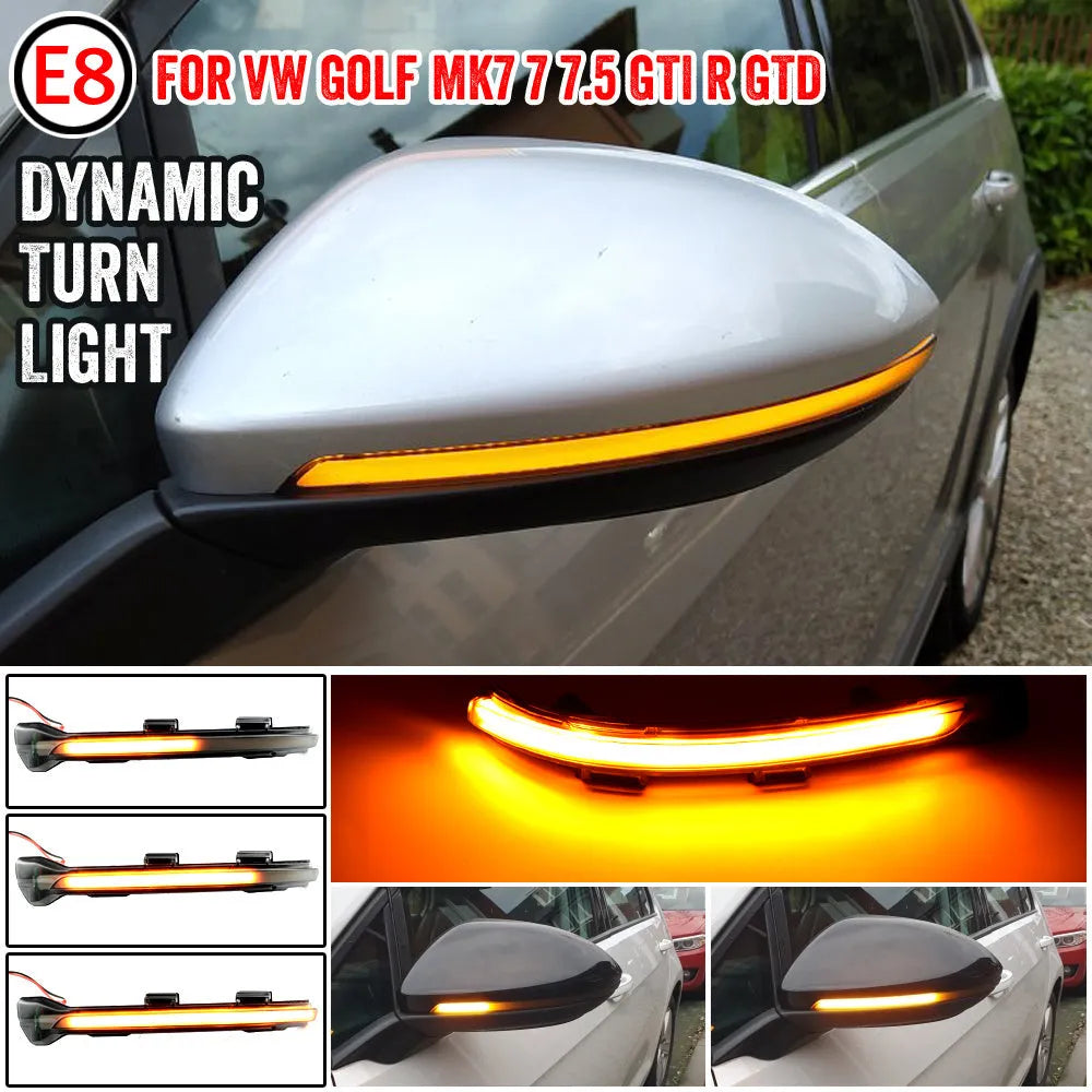 Car reversing mirror turn light LED for Volkswagen MK7 GTI R GTD with dynamic blue scanning and amber indicator, pair