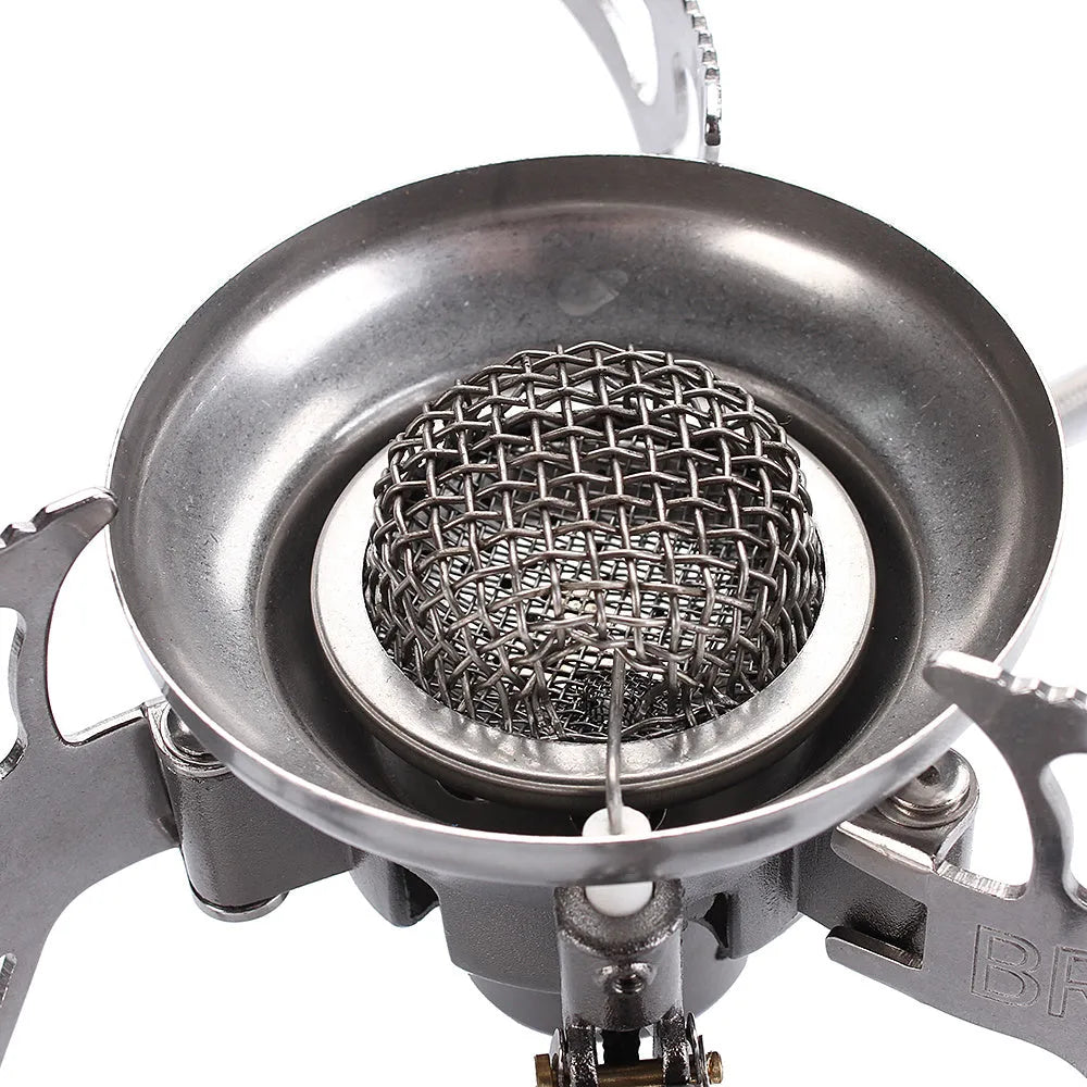 BRS-15 silver outdoor camping gas stove with stainless steel burner and copper alloy gas connections