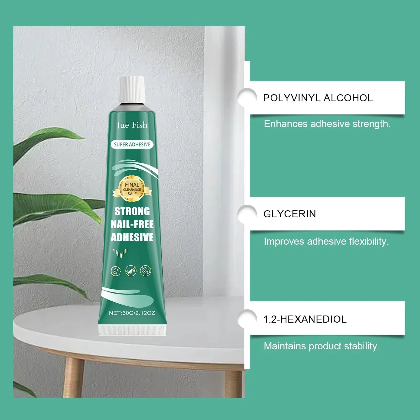 100g tube of strong nail-free adhesive with water-based PVA formula