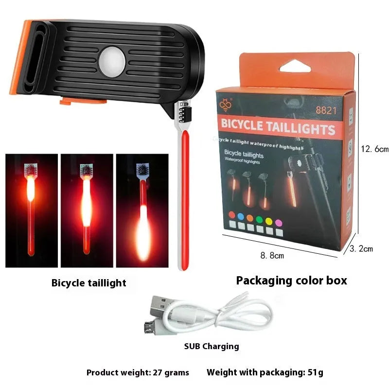USB rechargeable bicycle taillight with flowing red light mode and creative shape