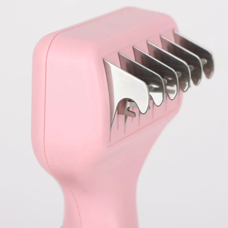 Pink and purple dog comb with stainless steel knot knife and massage brush for pet grooming