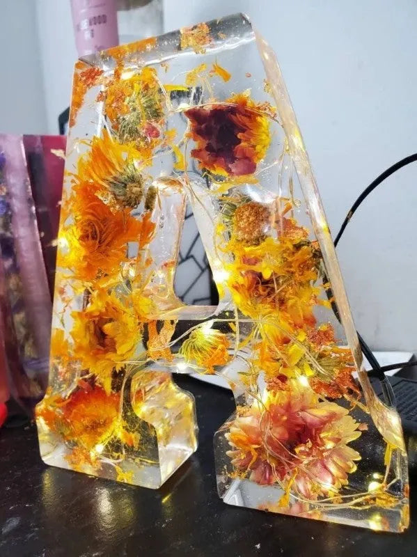 Transparent resin night light ornament with custom letter design 15cm square modern simplicity