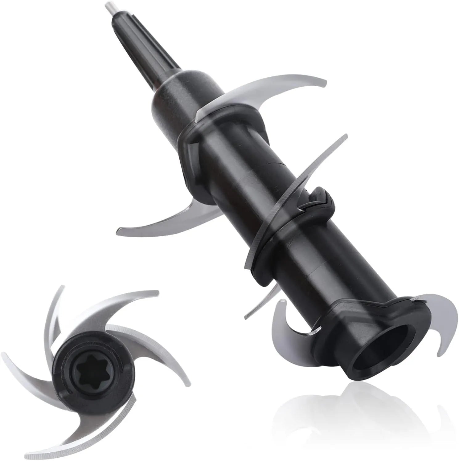 Stainless steel six-stack blade set and knife seat accessory for juicer and blender replacement.