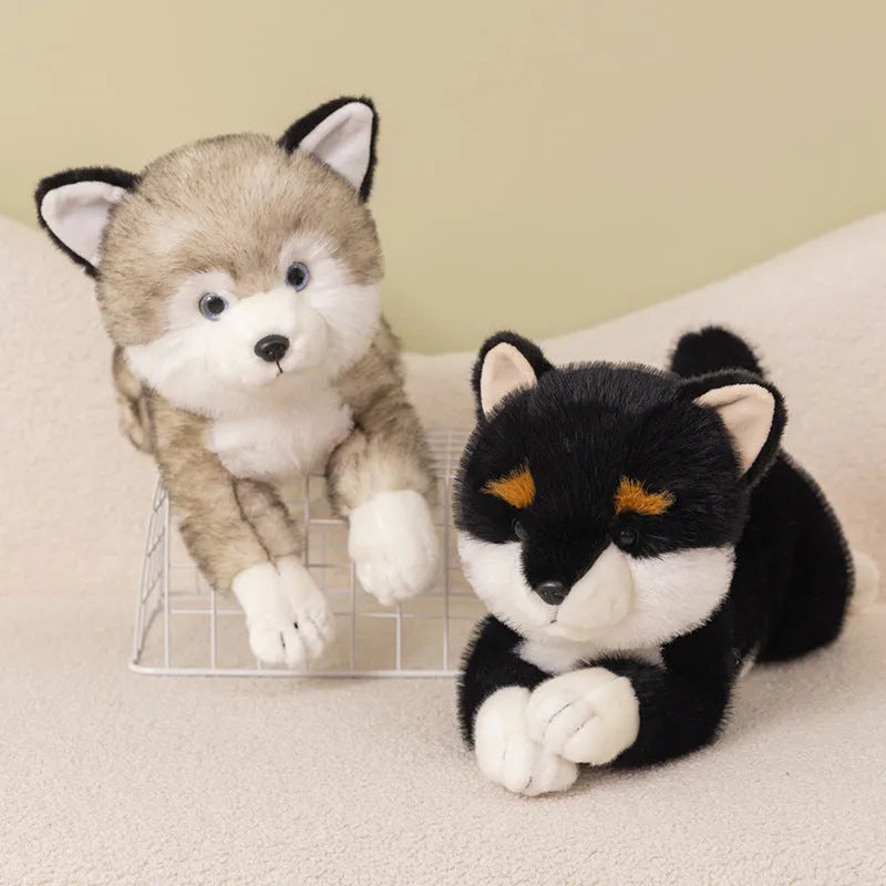 Lying posture simulation Shiba Inu Brown plush doll 35cm on soft surface