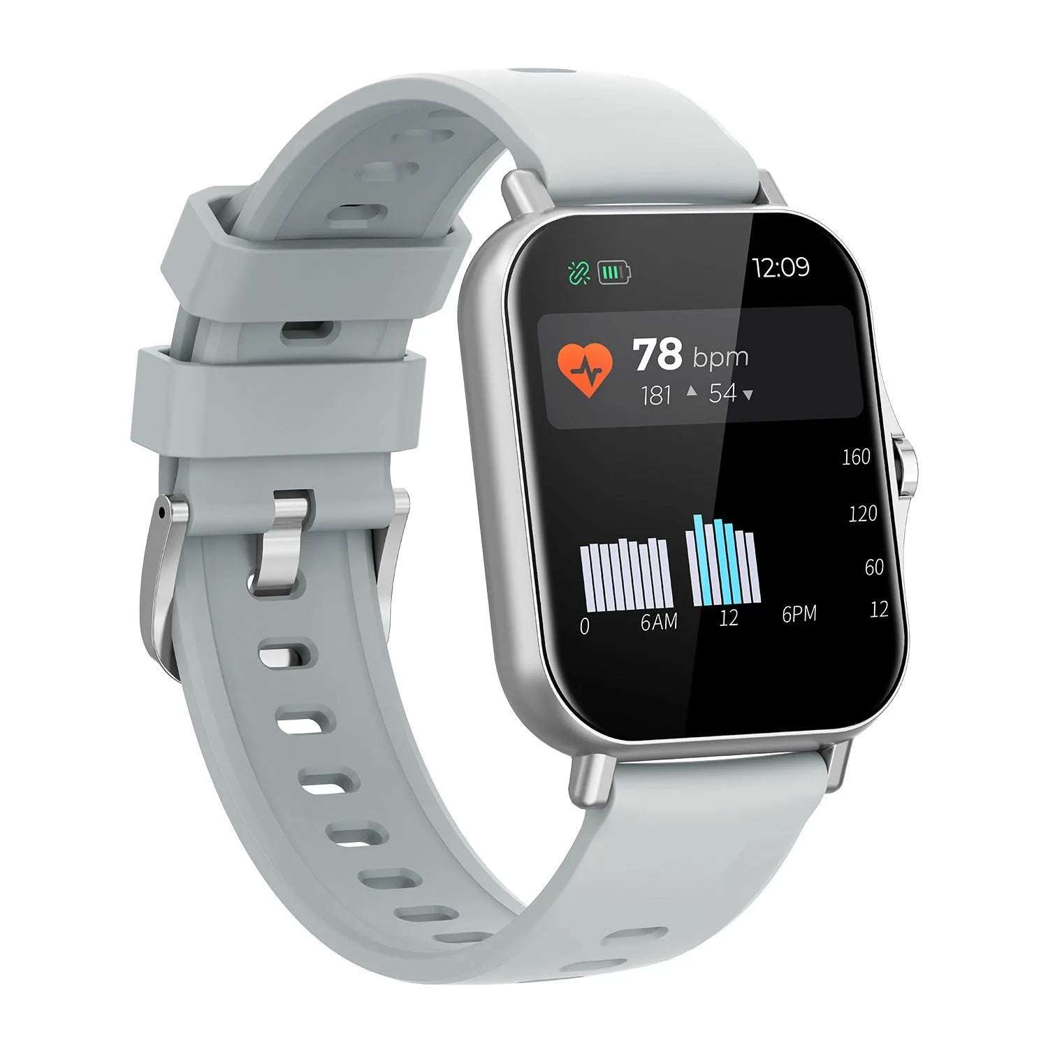 W10 Bluetooth smart watch with heart rate monitor on a wrist, showing its curved touch screen.