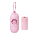 Portable dog poop bag capsule with scented inner bags in strawberry, orange, and cherry blossom styles.