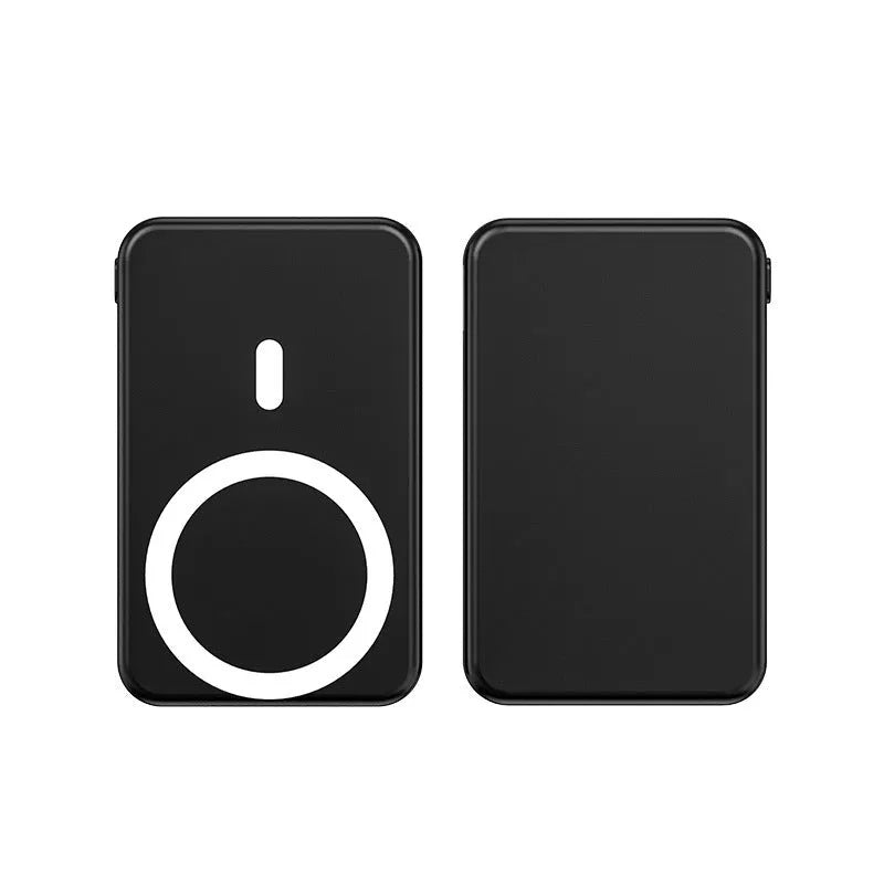 Magnetic wireless charging power bank with folding bracket showing capacity options and colour variations