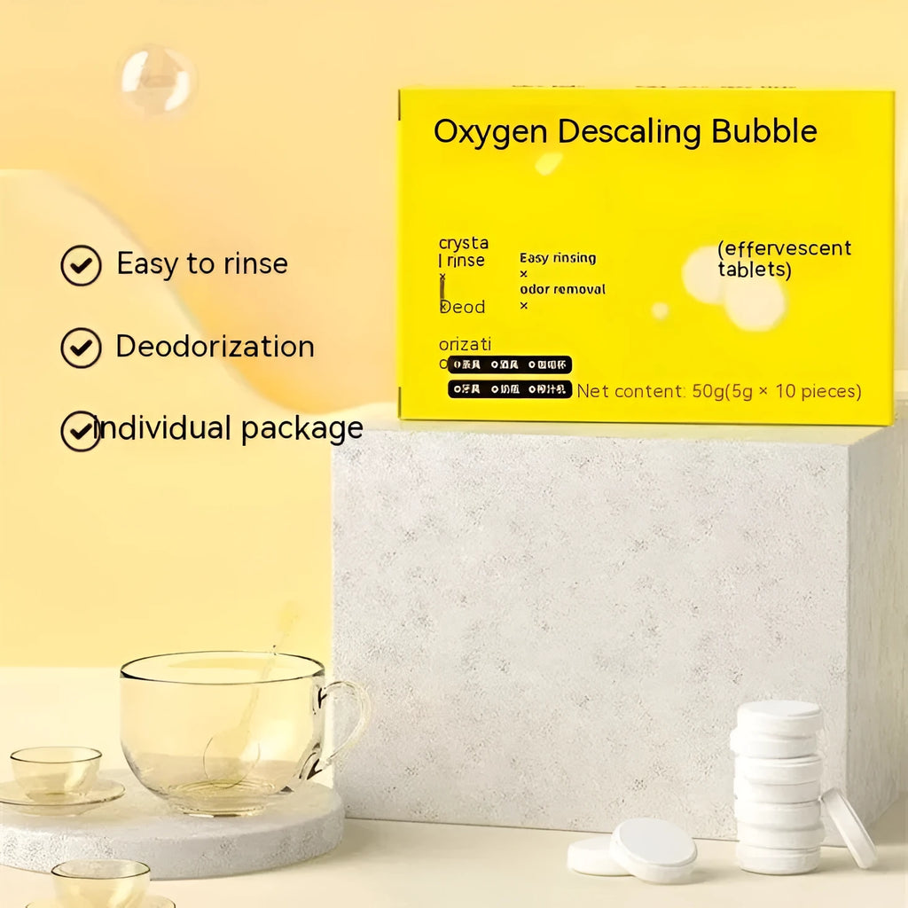 Active oxygen effervescent descaling tablets for tableware and tea stain removal, 10 boxes of 5 g solid tablets
