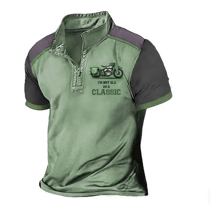Men's loose fit solid colour golf polo shirt in textured bird eye cloth fabric.
