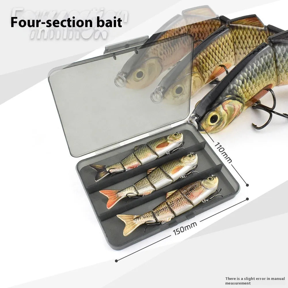 125mm metal link multi-section fish lure with 6# hook, hard ABS plastic body, and green coating