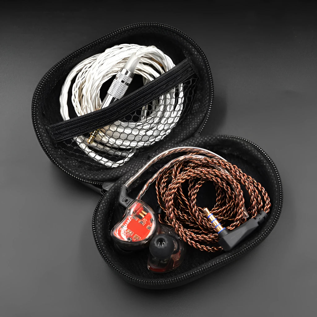 Black oval leather earphone storage bag for EDX PRO, ZEX PRO, and DQ6S earphone models