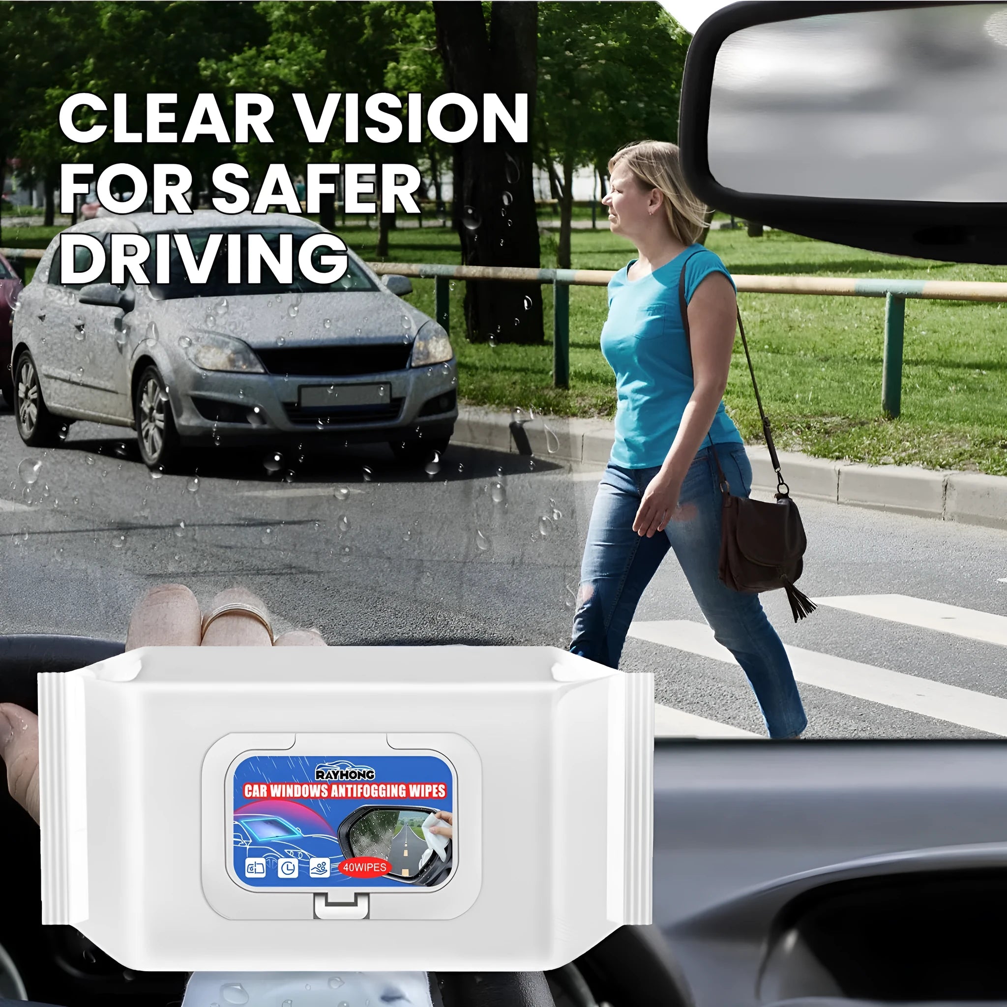 Pack of 40 car anti-fog rainproof wipes with water-based resin on non-woven fabric