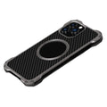 Dark gray metal carbon fibre rotating bracket phone case for Apple iPhone 15 Pro Max with anti-fall and anti-fingerprint properties