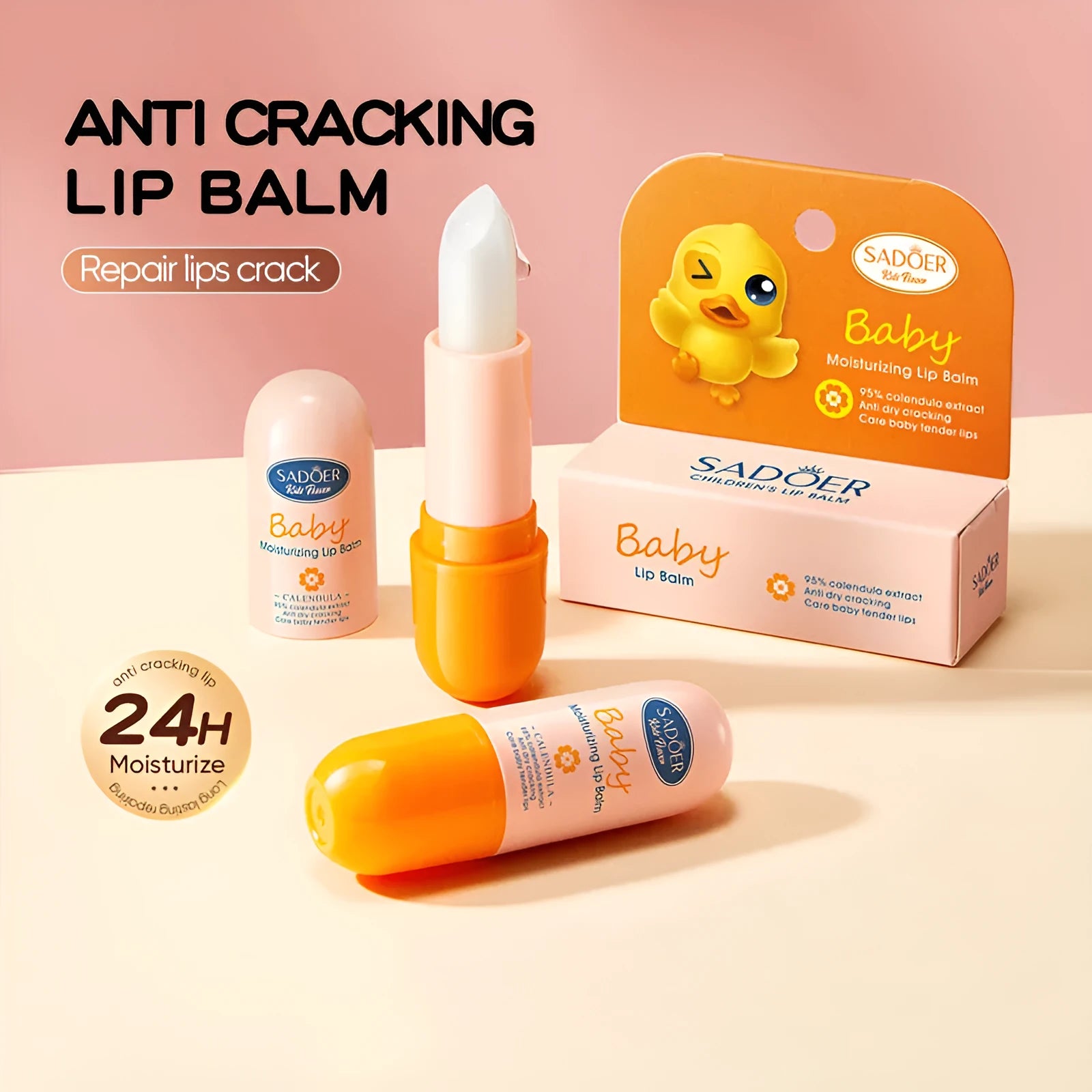 Anti-chapped moisturising lipstick tube in various net content weights from 2.7g to 4.5g.