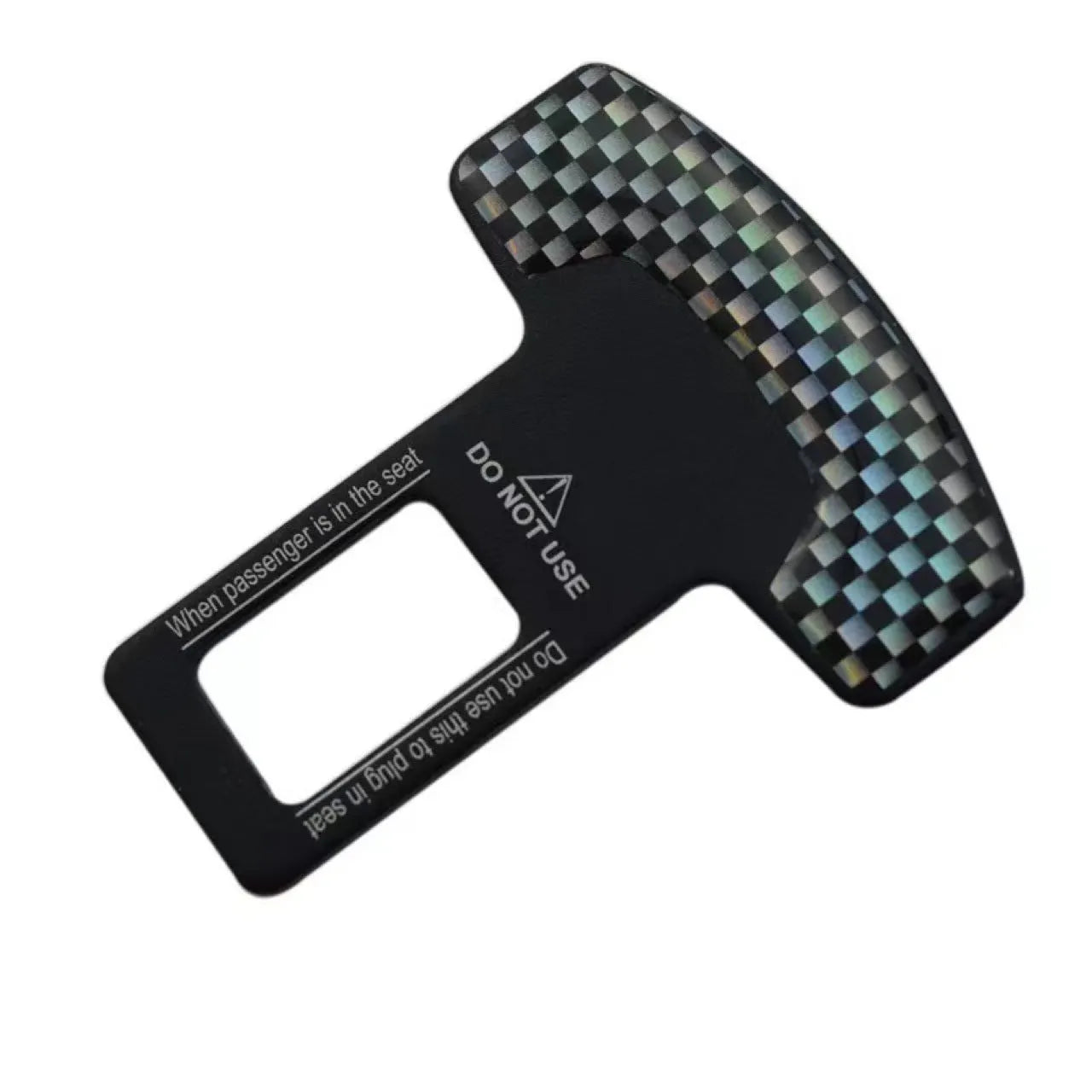 Lock Tongue keychain bottle opener with frosted carbon fibre texture and a 2.1cm wide aluminium head.