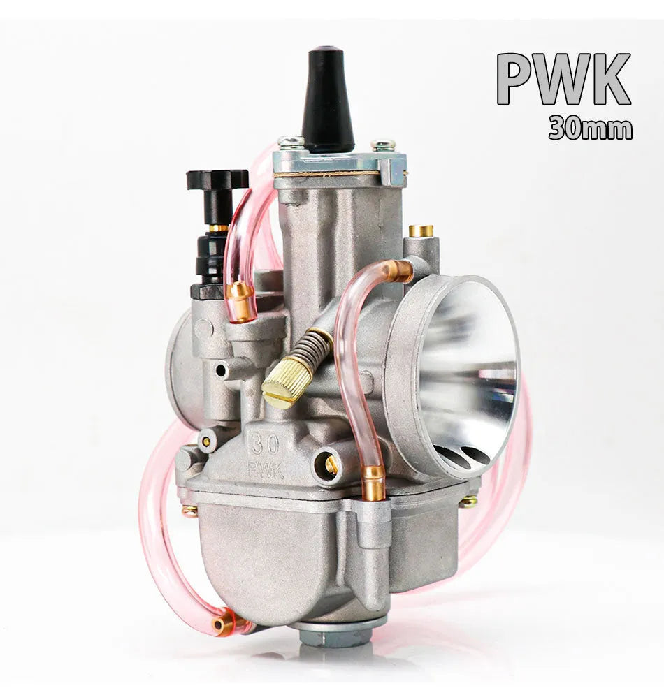 PWK sandblasted motorcycle carburetor kit in colour box packaging for engine tuning.