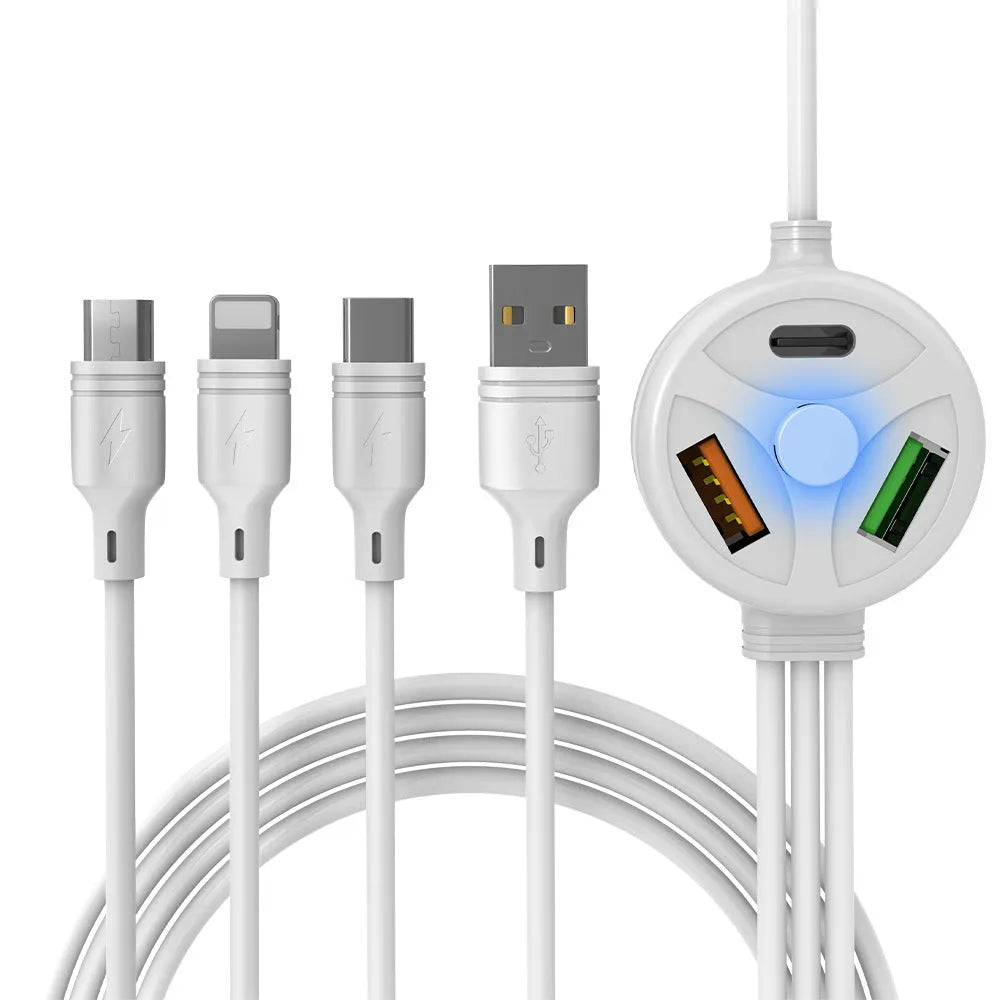 PDPVC mobile phone charging cable with multiple connectors for USB, Micro USB, Mini USB, and TYPE-C ports