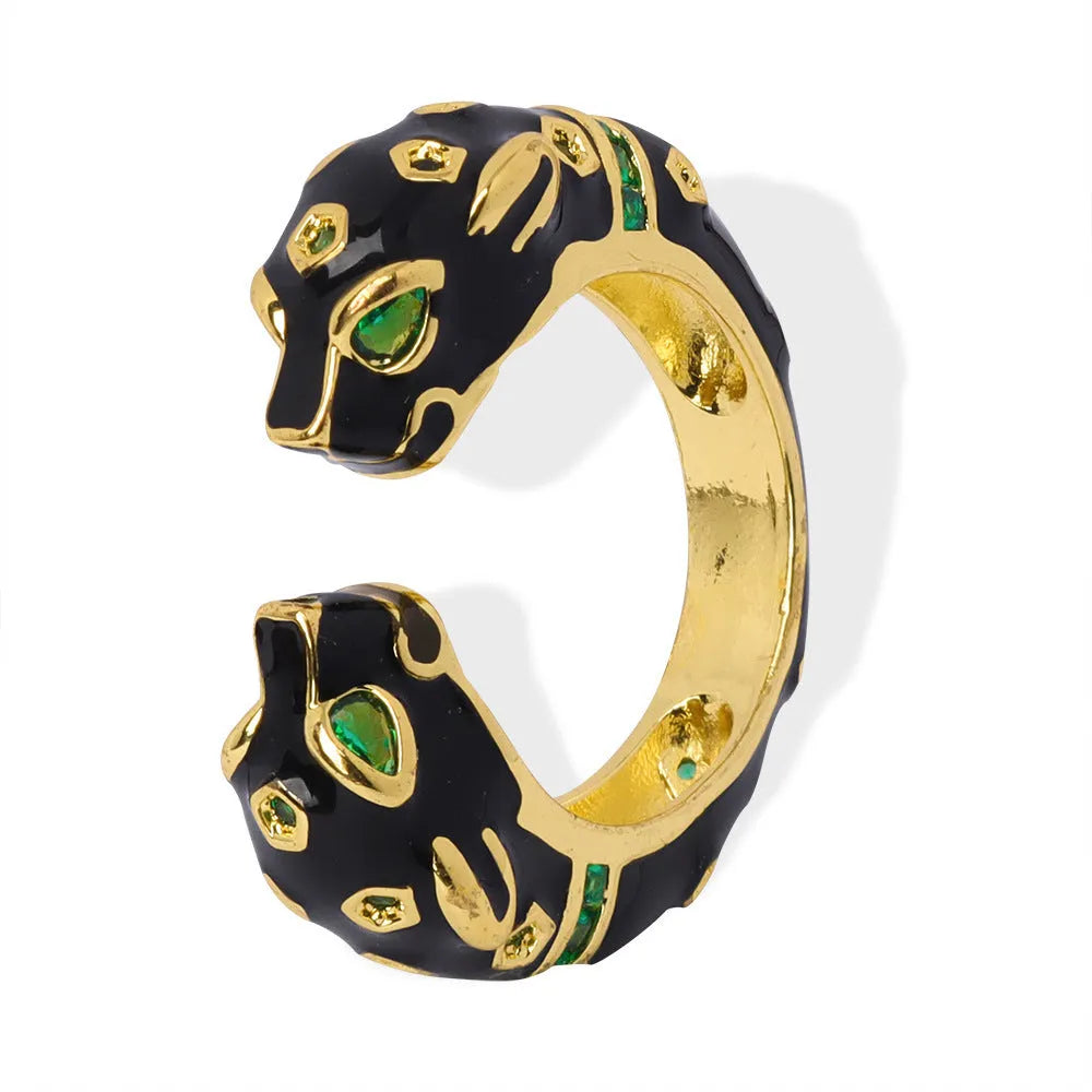 Women's copper open ring with black cheetah pattern geometric design size 7
