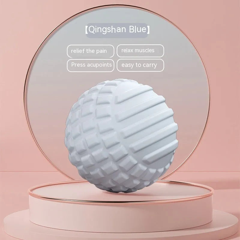 Blue TPR foot massage ball measuring 6cm diameter for yoga and reflexology pressure point therapy