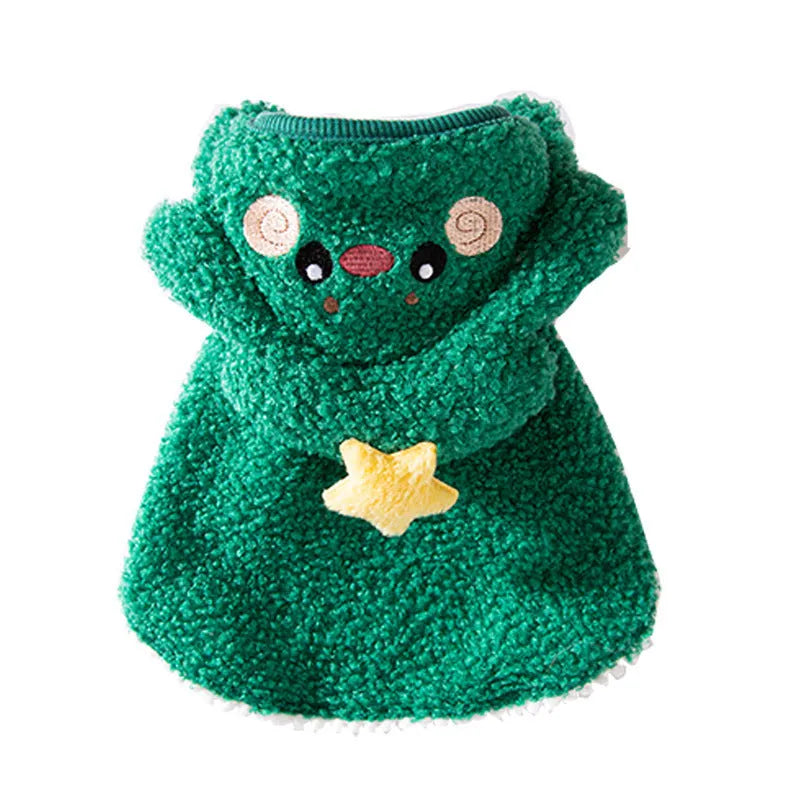 Christmas-themed elk design cat cloak in polyester for winter warmth with drawable fitting