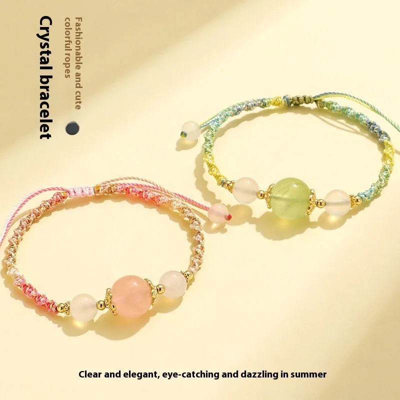 Women's hand-woven couple bracelet with white agate and gemstone beads in three colour options with electroplated metal details