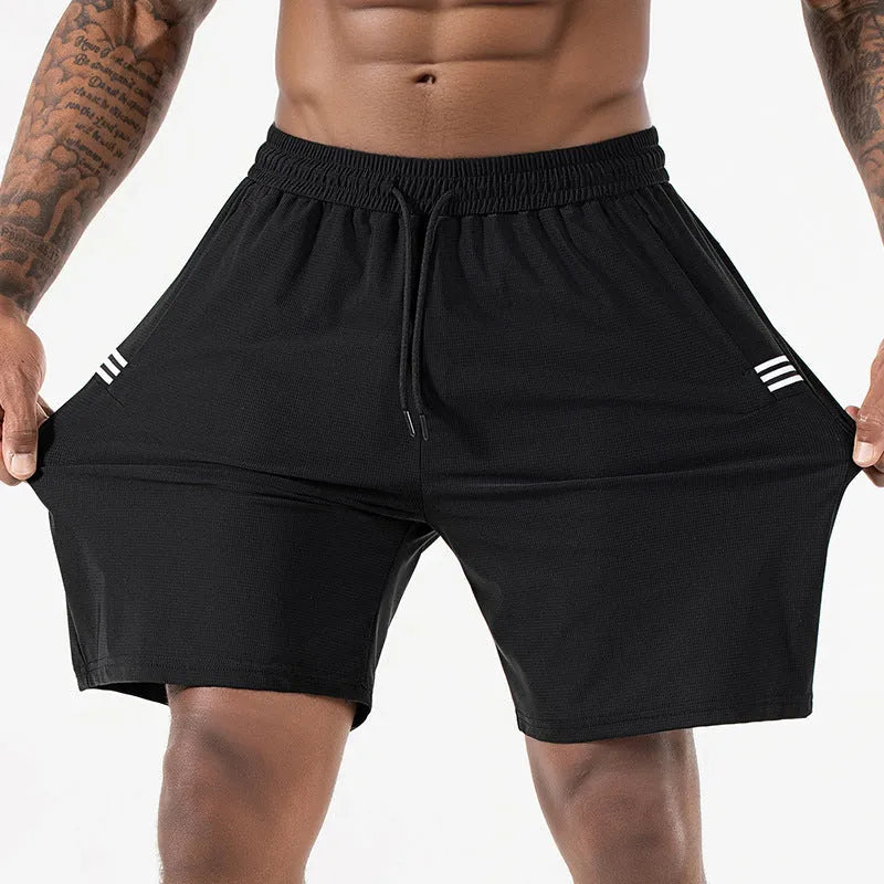 Men's Ice Silk quick-drying shorts nylon breathable black high waist drawstring cropped sports