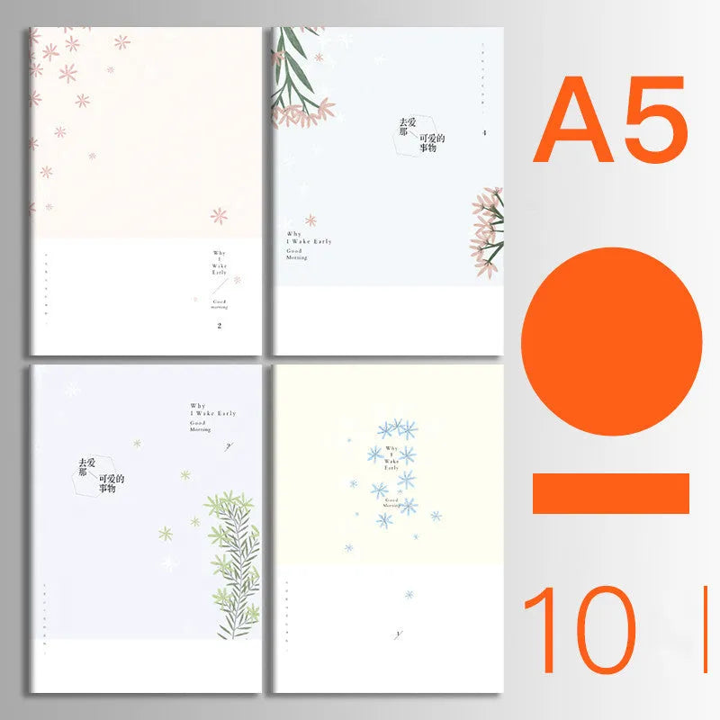 10-pack of kraft paper notebooks with thread binding in A5 and B5 sizes with various cover designs