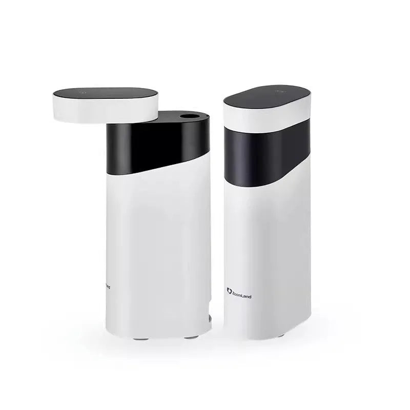 Black desktop water dispenser with digital display showing temperature settings and compact design