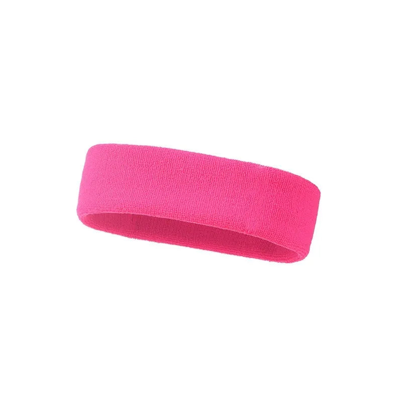 Elastic widened sports sweat band in polyester spandex, shown in one of five available colours.