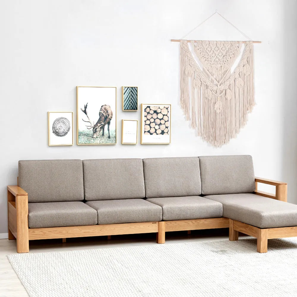 Hand woven beige cotton tapestry 115x100cm for living room wall decor with modern simple style