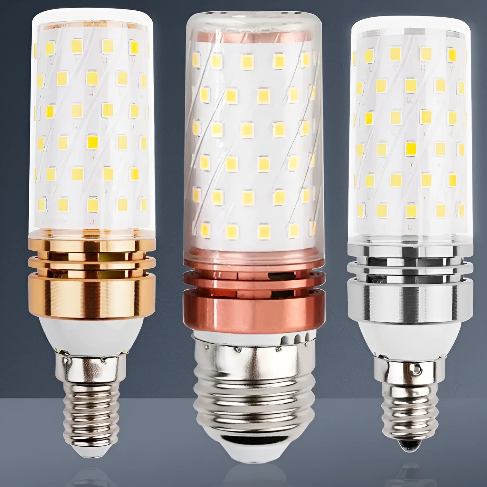 E14 LED corn bulb 12W 60 beads constant current tri-colour dimming white neutral warm light
