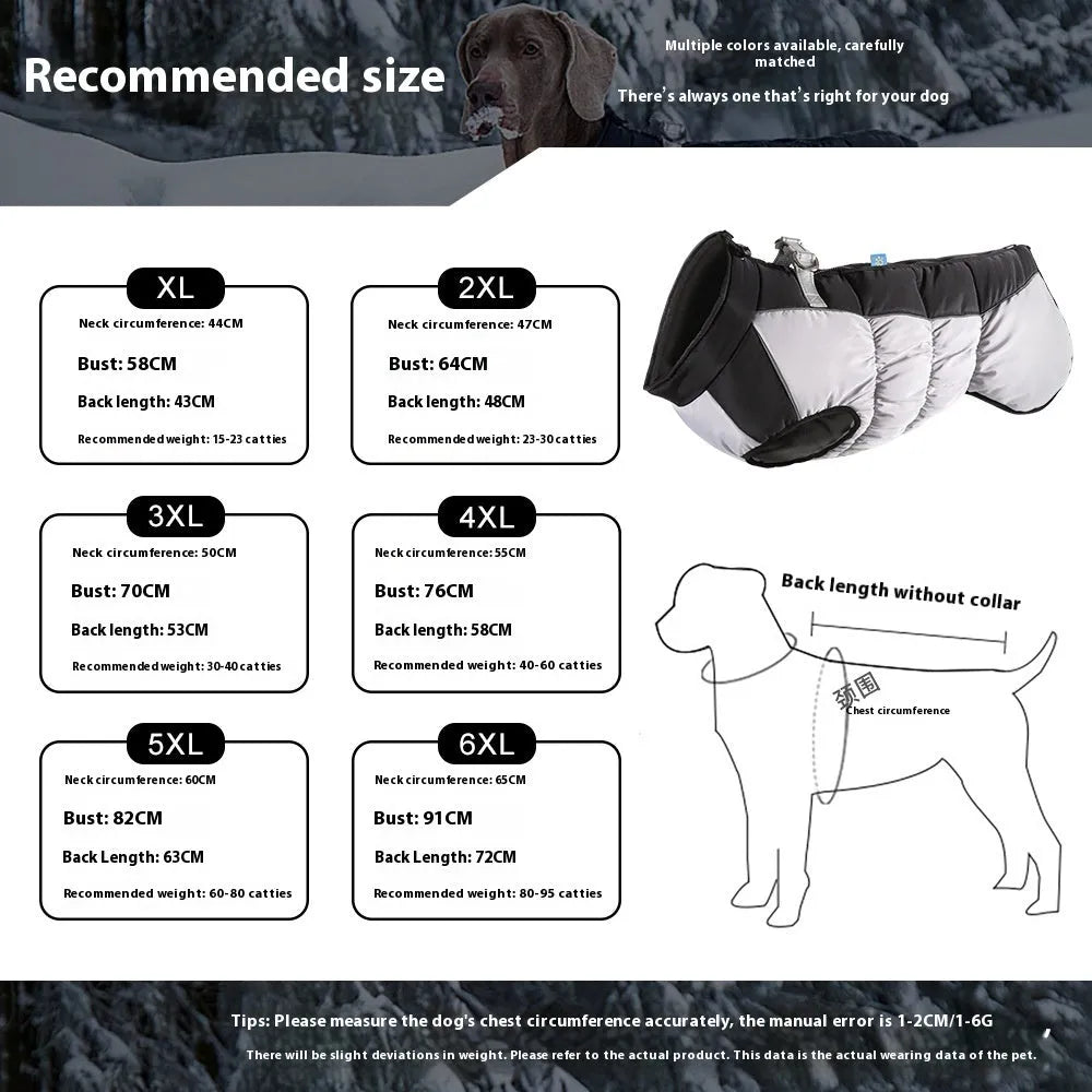 Waterproof reflective dog coat in polar fleece for big dogs in sizes XL to 6XL