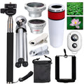 Universal 3-in-1 telephoto lens kit with 8x magnification, fisheye wide-angle macro set, and Bluetooth self-timer for mobile phones
