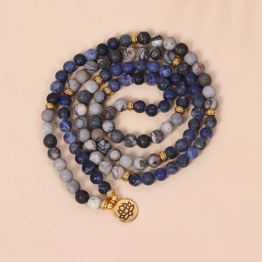 Blue patterned network stone multi-layer bracelet with alloy construction and fresh sweet natural style
